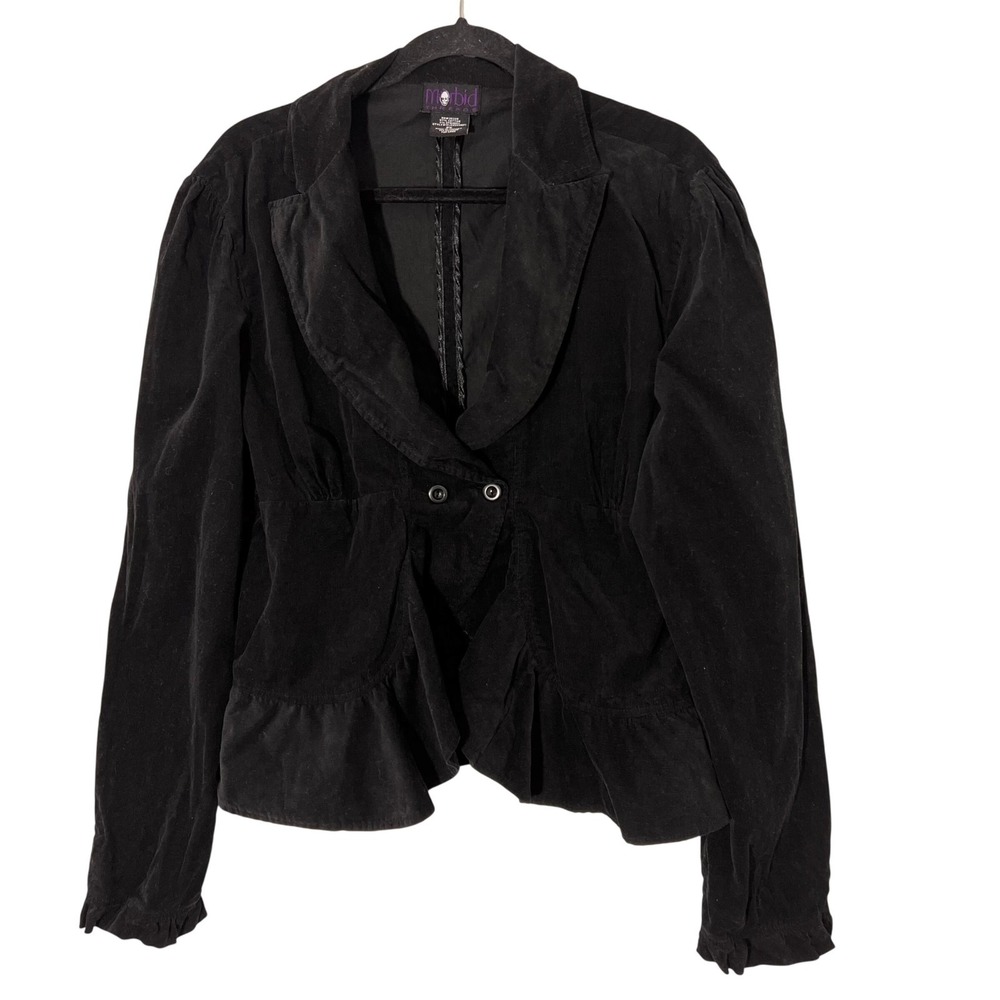 Morbid Threads Blazer Women 2X Black Corduroy Peplum Ruffle Gothic Witchy Grunge
